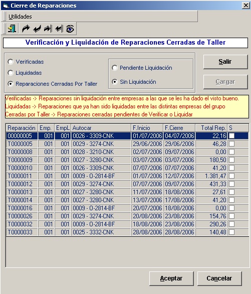 Cierre de Reparaciones